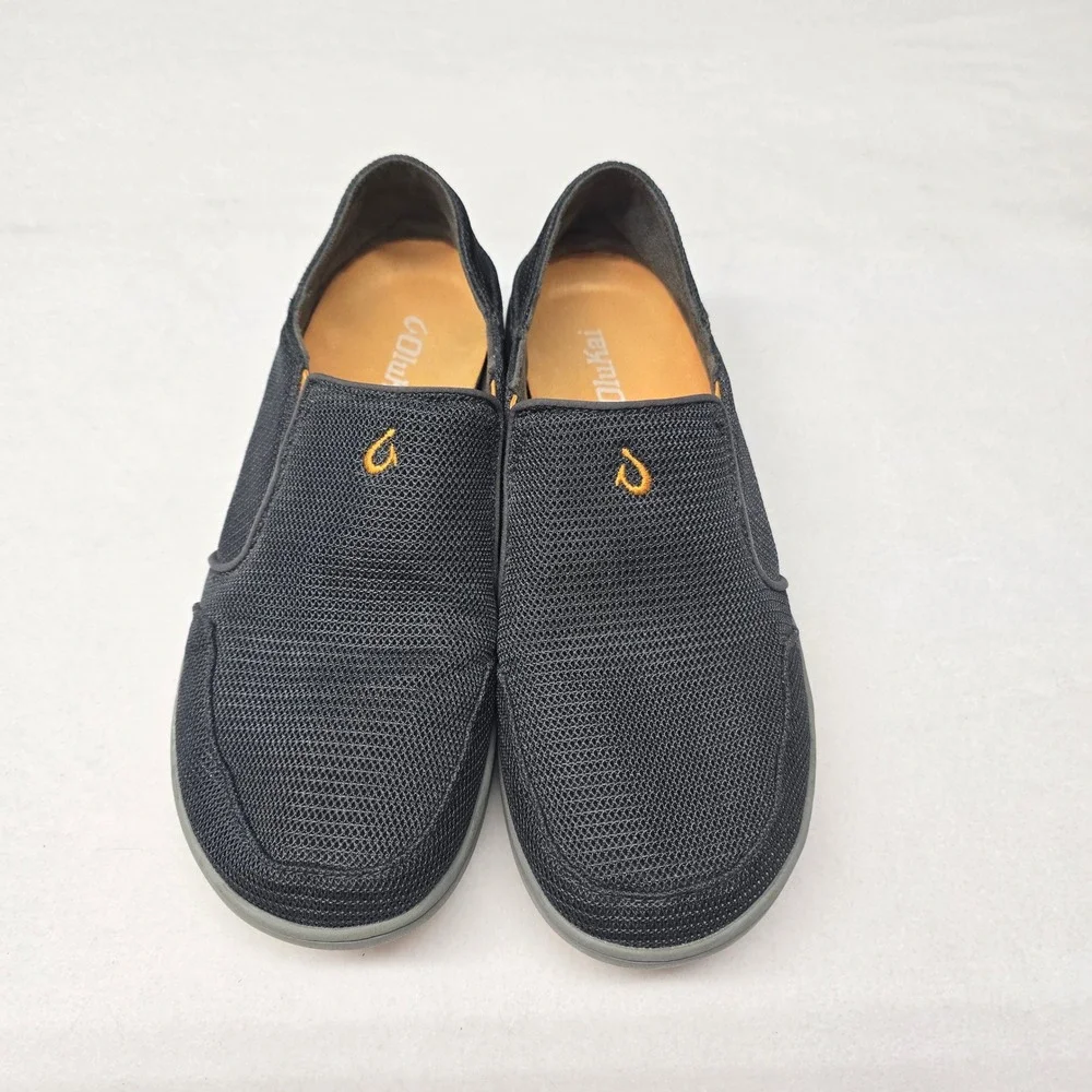 OluKai Nohea Mesh Mens Slip On Shoes Black Grey Loafers Size‎ 8 Fishing Outdoor